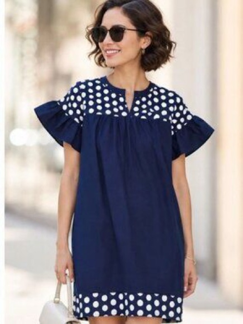 EUC J. Crew Navy White Pom Polka Dot Mini Dress size 2